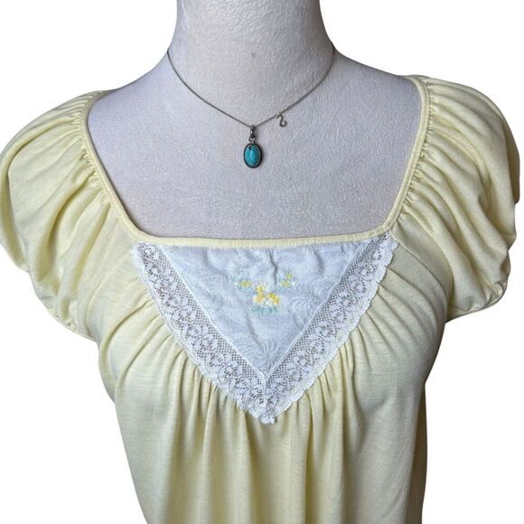 Vintage Yellow Lace Embroidered Nightgown Dress | Made in USA | 90s Cottagecore - Picture 5 of 9